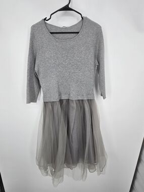 Esley Light Grey Dress With Knit Top And Layered Tulle Skirt XL NWT